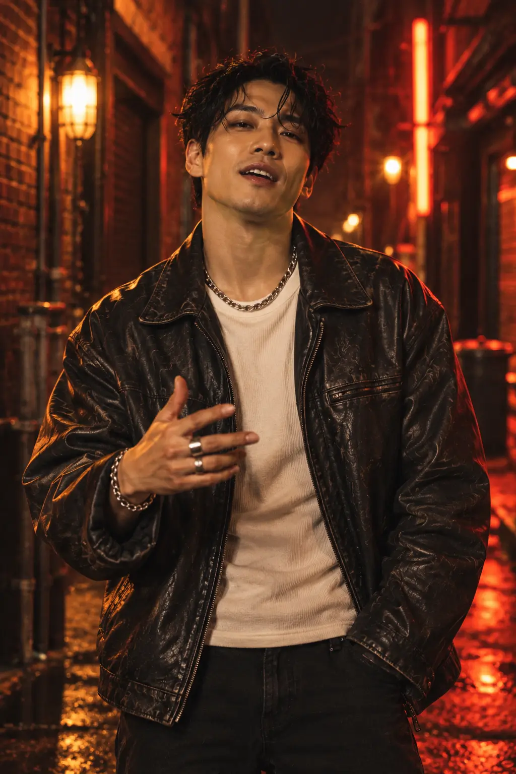 Fictional adult in neon light, original concept still